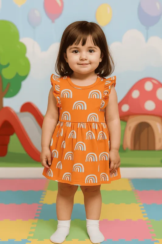 GIRLS ORANGE RUFFLED FROCK
