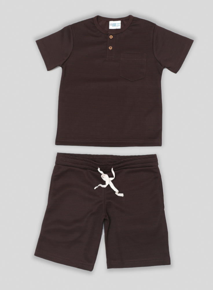 Boys 2-Piece Waffled poly Jersey Set – BROWN COLOR